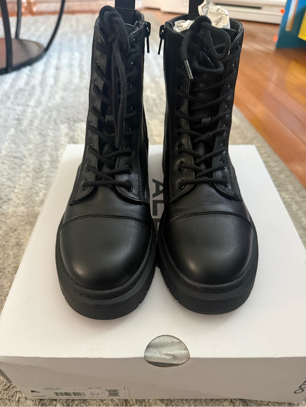 Aldo Black Lace-Up Platform Combat Booties